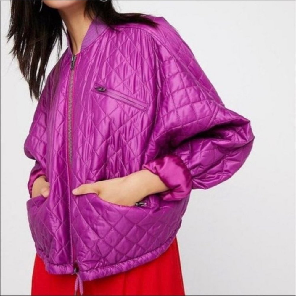 Free People Easy Quilted Nylon Bomber Jacket Small